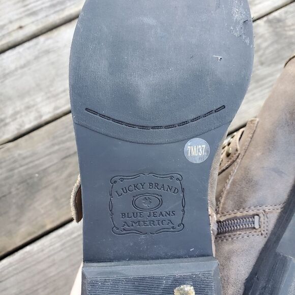 Lucky Brand Dosey Rustic Double Buckle Leather Studded Ankle Boots Booties 7M - Picture 7 of 8